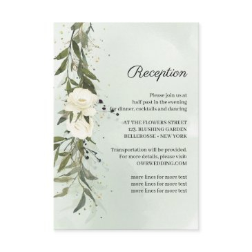 deep greenery wreath white roses wedding reception enclosure invitations