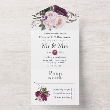 deep velvet floral wedding all in one invitation