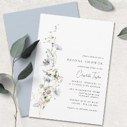 Small Delicate Blue Floral | Airy Garden Bridal Shower Invitation Front View