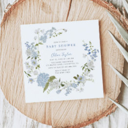 Small Delicate Blue Floral Wreath Baby Shower Invitation Front View