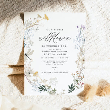 delicate boho wildflower butterfly 1st birthday invitation