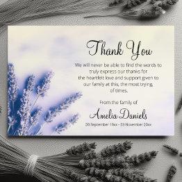 Small Delicate Lavender Funeral Thank You Invitations Front View