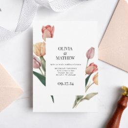 Small Delicate Romantic Tulip Watercolor Frame Wedding Invitation Front View