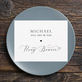 Small Delicate Script & Heart Ring Bearer Proposal Invitations Front View