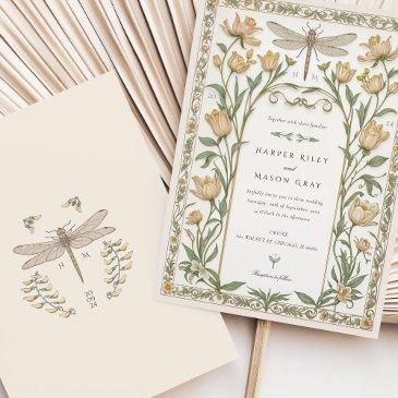 delicate tulips nouveau wedding dragonfly floral invitation