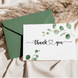 Small Delight Eucalyptus Flat Wedding Thank You Invitations Front View
