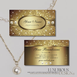 Small Deluxe Golden Glitter Stars Diamonds Excellent Business Invitations Front View