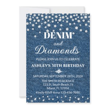 denim and diamond birthday party invitation