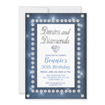 denim and diamonds birthday invitation