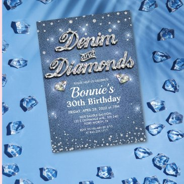 denim and diamonds birthday invitation