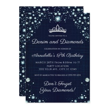 denim and diamonds birthday invitations
