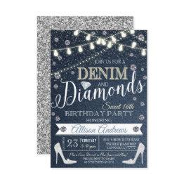 Small Denim And Diamonds Birthday Party Invitation Front View