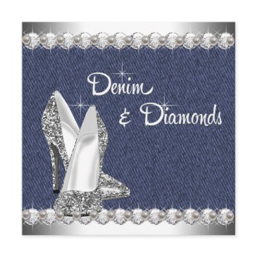 denim and diamonds birthday party invitation