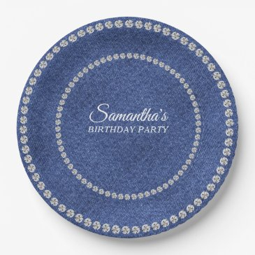 denim and diamonds blue jeans bling birthday party paper plates