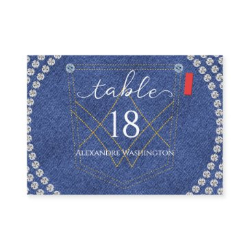 denim and diamonds blue jeans bling birthday party place invitations