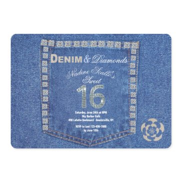 denim and diamonds sweet sixteen birthday invitation