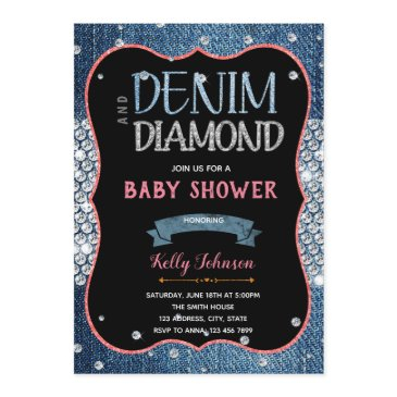 denim baby shower diamonds invitation