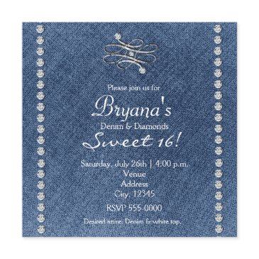 denim diamonds bling emblem sweet 16 invitation