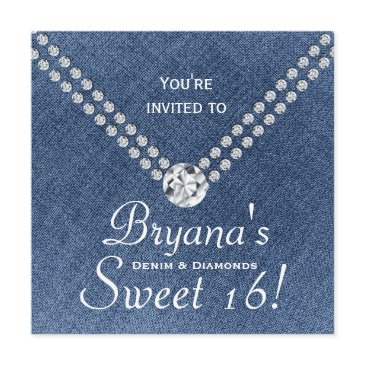 denim diamonds bling envelope sweet 16 invitation