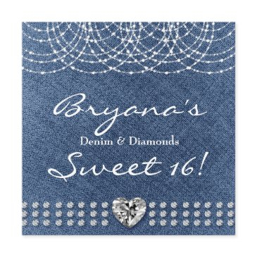 denim & diamonds bling heart sweet 16 party invitation