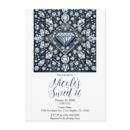 Small Denim & Diamonds Bling Sweet 16 Birthday Party Invitation Front View