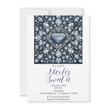 denim & diamonds bling sweet 16 birthday party invitation
