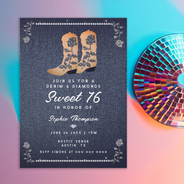 denim diamonds cowgirl boots roses sweet 16 invitation