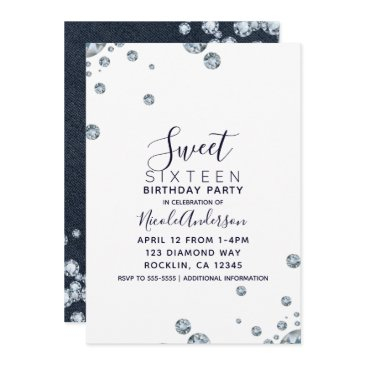 denim & diamonds denim birthday sweet 16 party invitation