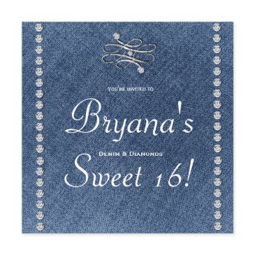 denim & diamonds emblem sweet 16 invitation