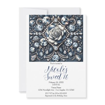 denim & diamonds glam bling rose sweet 16 birthday invitation