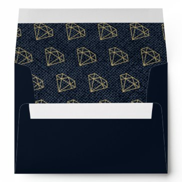 denim & diamonds gold & blue party invitation envelope