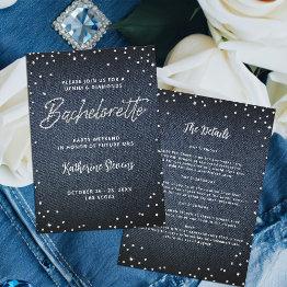 Small Denim Diamonds Itinerary Classy Bachelorette Party Invitation Front View