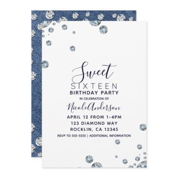 denim & diamonds jean birthday sweet 16 party invitation