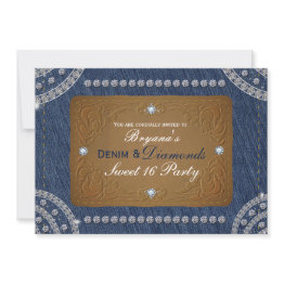 Small Denim & Diamonds Jeans Label Party Invitations Front View