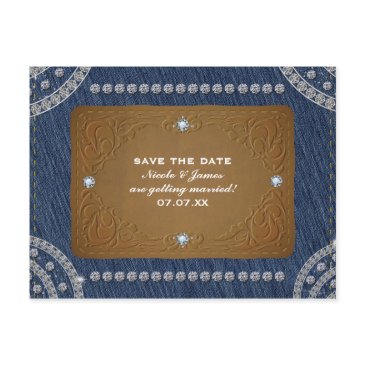 denim & diamonds jeans label save the date party announcement postinvitations