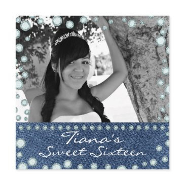 denim diamonds picture photo sweet 16 invitation