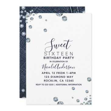 denim & diamonds pocket birthday sweet 16 party invitation