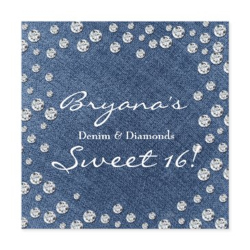 denim diamonds scattered bling sweet 16 invitation