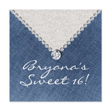 denim diamonds silver glitter sweet 16 invitation