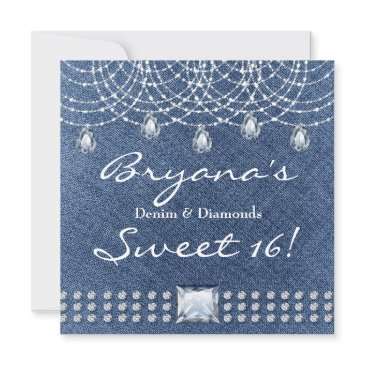 denim diamonds teardrop bling sweet 16 invitation
