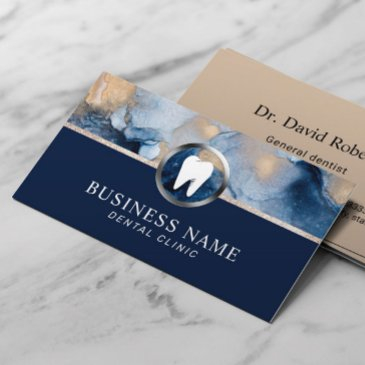 dentist modern navy blue & gold dental office business invitations