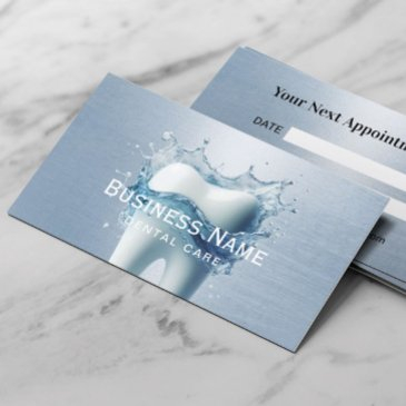 dentist white tooth light blue faux metal dental appointment invitations