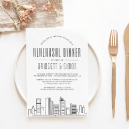 Small Denver Rehearsal Dinner | City Skyline Invitation Front View