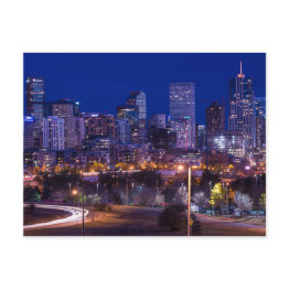 Small Denver Skyline At Night - Colorado Postinvitations Front View