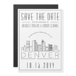 Small Denver Wedding | Stylized Skyline Save The Date Magnetic Invitation Front View
