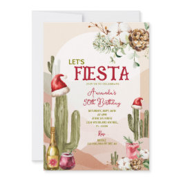 Small Desert Let's Fiesta Cactus Christmas 50th Birthday Invitation Front View