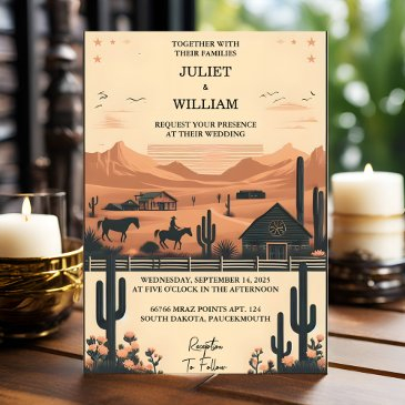 desert rodeo retro horse rustic western wedding invitation