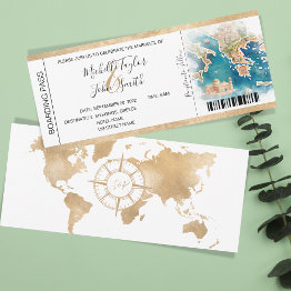 Small Destination Wedding Boarding Pass Greece Invitation Front View