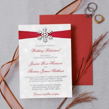 diamante snowflake & red ribbon winter wedding foil invitation