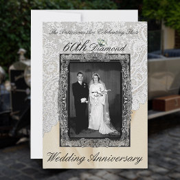 Small Diamond 60th Wedding Anniversary Photo Invitation Front View